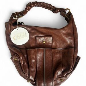 Chloe Brown Braided-Handle Leather Hobo Bag